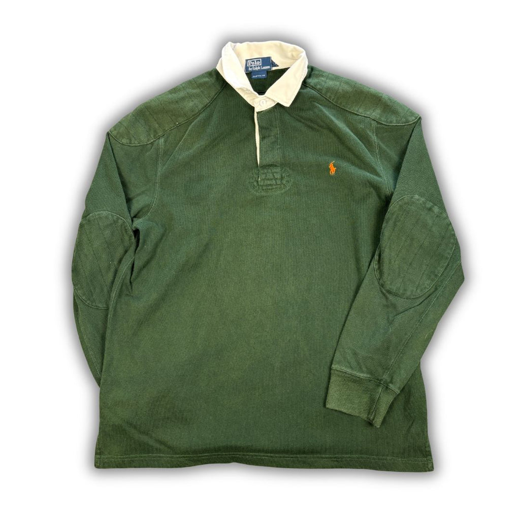 Vintage 90's Ralph Lauren Rugby Polo Men's L Green Orange Pony Collared