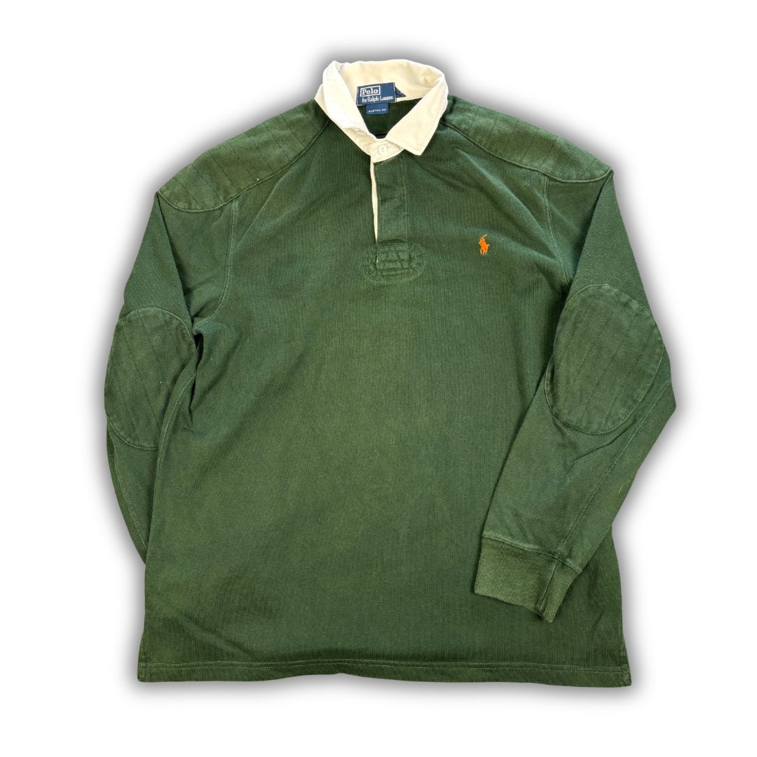 Vintage 90's Ralph Lauren Rugby Polo Men's L Green Orange Pony Collared