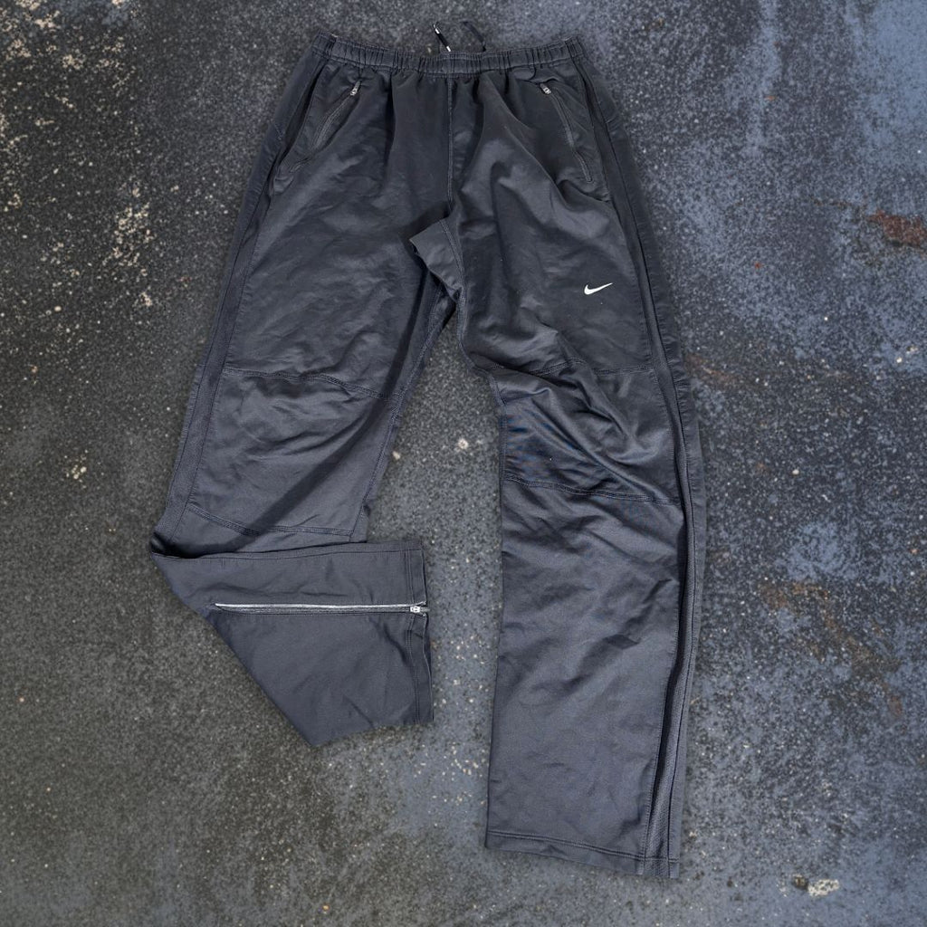 Nike Dri-Fit Track Pants Men’s M Black Grey Swoosh Running Double Knee Ankle Zip