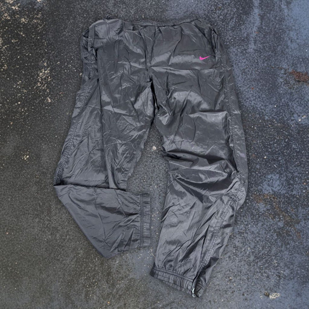 Vintage 90s Nike Track Pants Men’s L Black Pink Swoosh Cuffed Nylon Windbreakers