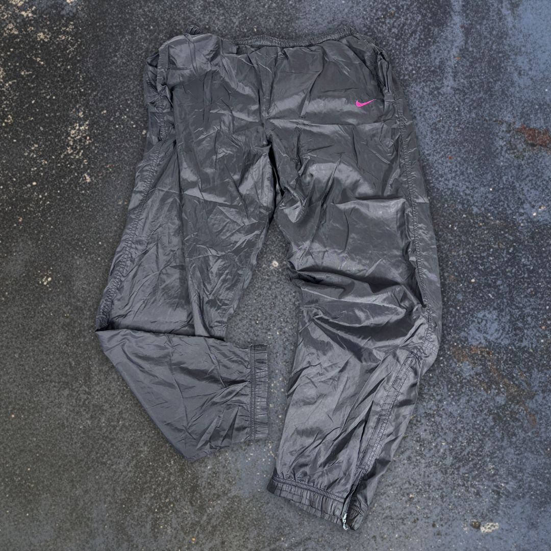 Vintage 90s Nike Track Pants Men’s L Black Pink Swoosh Cuffed Nylon Windbreakers