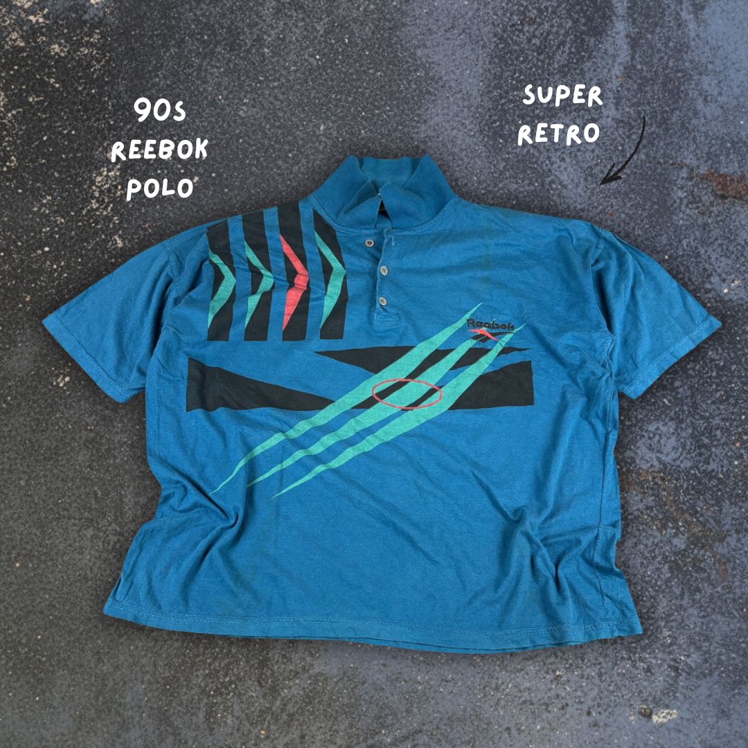 Vintage 80s Reebok Polo XL Blue Cotton Retro Tennis Style