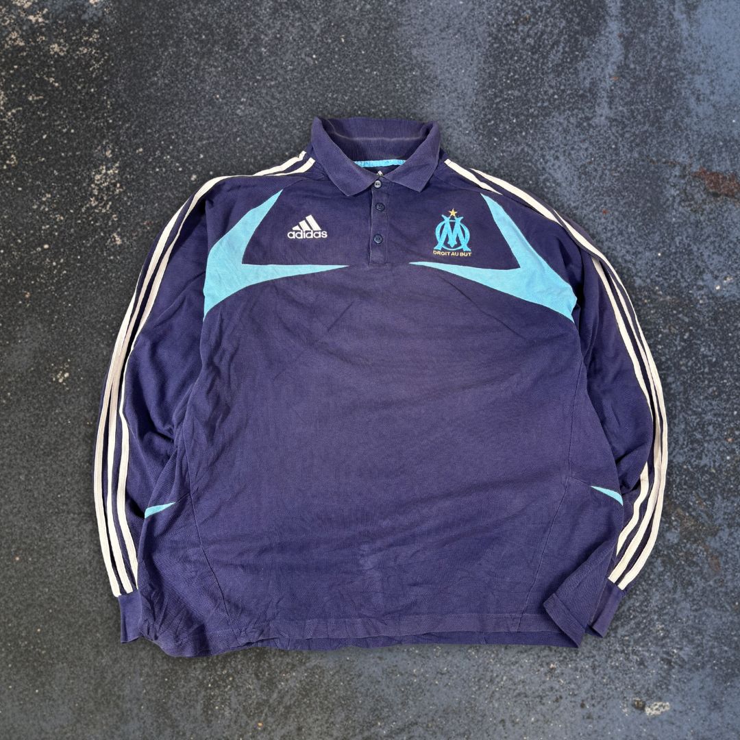 Vintage Y2K Adidas Olympique Marseille Polo Men’s L Navy Blue Predator Badge Logos L/S