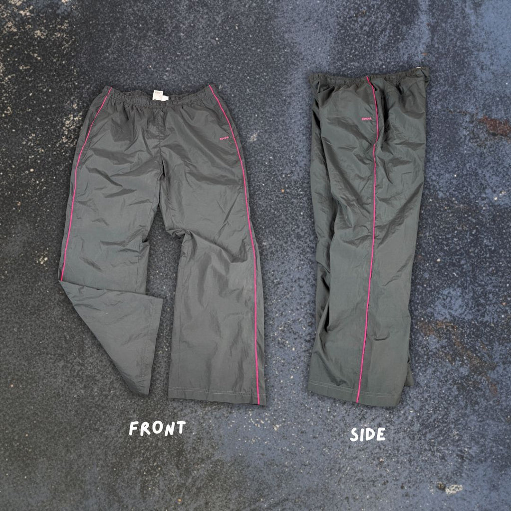 Vintage Y2K Reebok Track Pants Women’s XL Black Dark Grey Pink Piping Wide Leg
