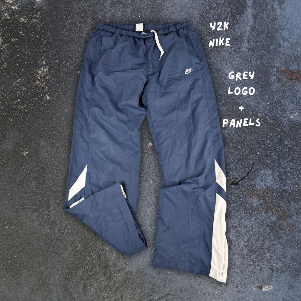 Vintage Y2K Nike Track Pants Men's M Navy Grey Panels Wide Leg Windbreakers