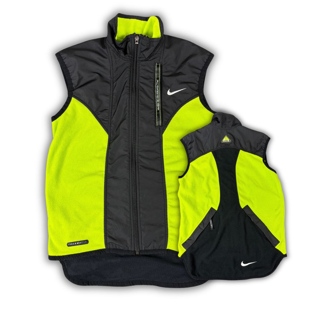 Vintage Y2K Nike ACG Vest Men's S Black Lime Green Fleece Gillet Zip Up Mock Neck