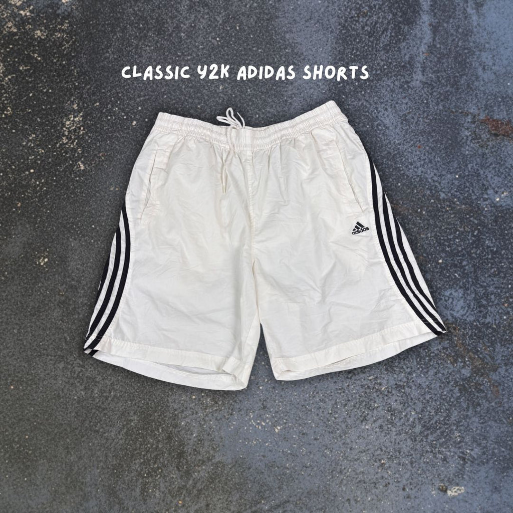 Vintage Y2K Adidas Shorts Men’s L White Black 3 Stripe Classic Windbreakers