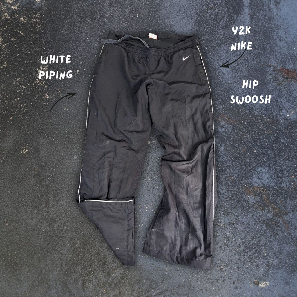 Vintage Y2K Nike Track Pants Women's S Black White Hip Swoosh Piping 7/8 Length Straight Leg