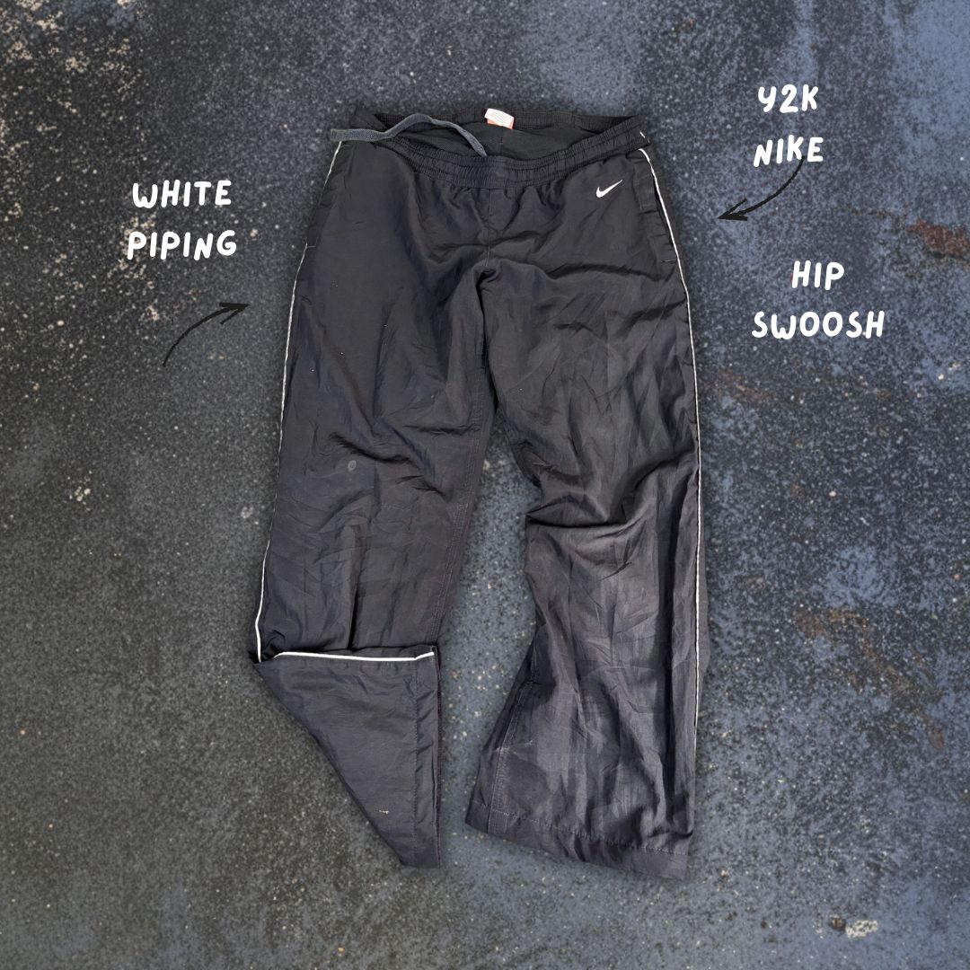 Vintage Y2K Nike Track Pants Women's S Black White Hip Swoosh Piping 7/8 Length Straight Leg
