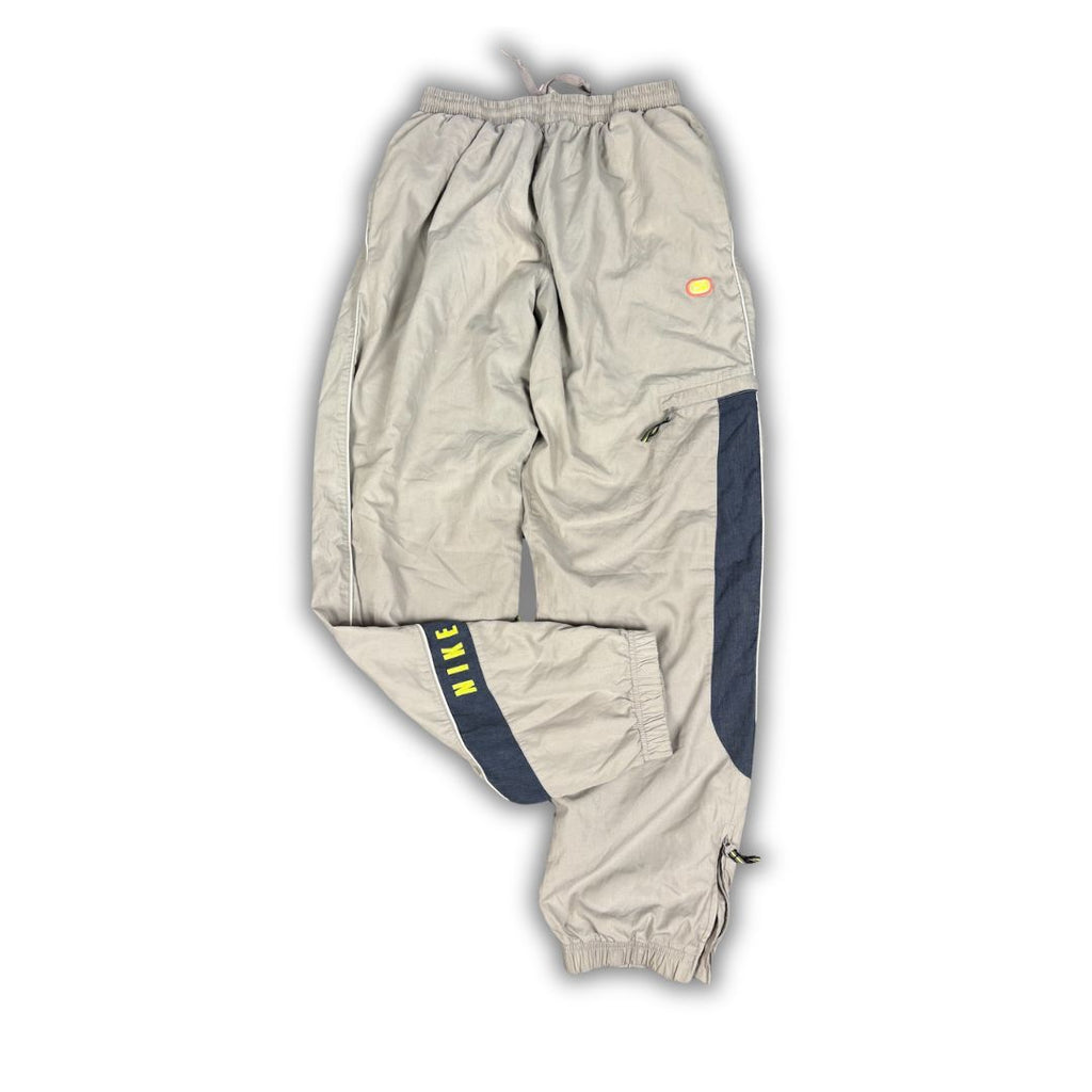 Vintage Y2K Nike Cargo Track Pants Men's M Grey badge spell out logo white piping Straight Leg