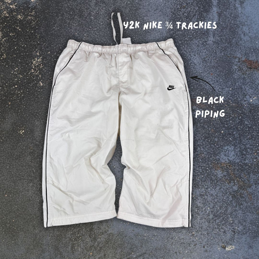 Vintage Y2K Nike 3/4 Track Pants L White Black Piping Bungee Leg Wide Fit