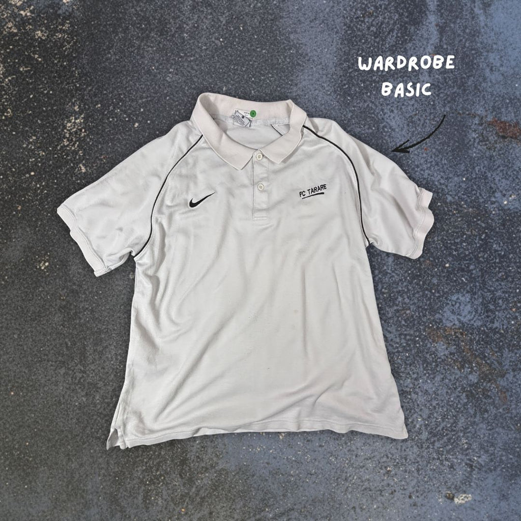 Nike Polo Shirt Men’s XL White Black Piping Swoosh FC Tarare Logos
