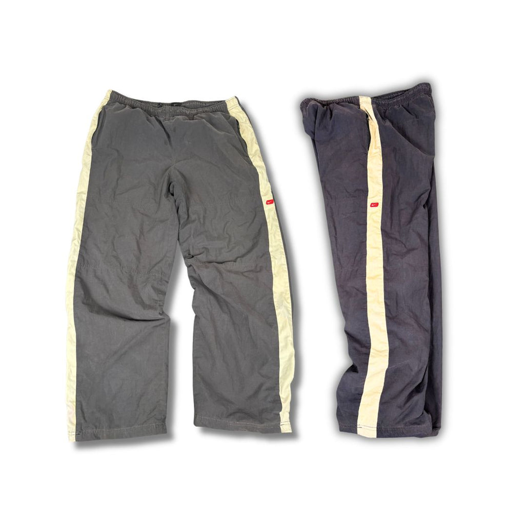 Vintage Y2K Nike Track Pants Men's XL Grey White Panels Red Badge Joggers Wide Leg
