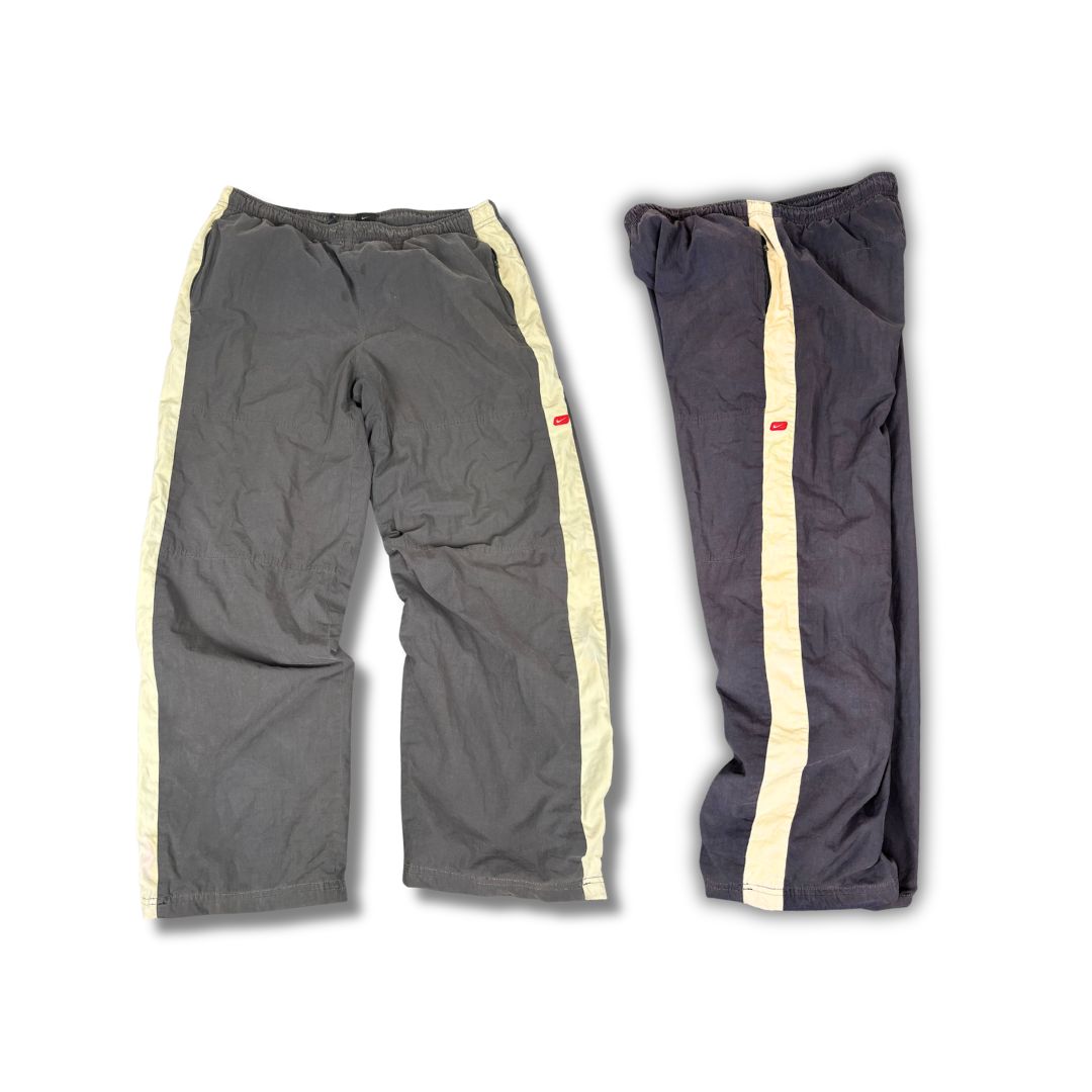 Vintage Y2K Nike Track Pants Men's XL Grey White Panels Red Badge Joggers Wide Leg
