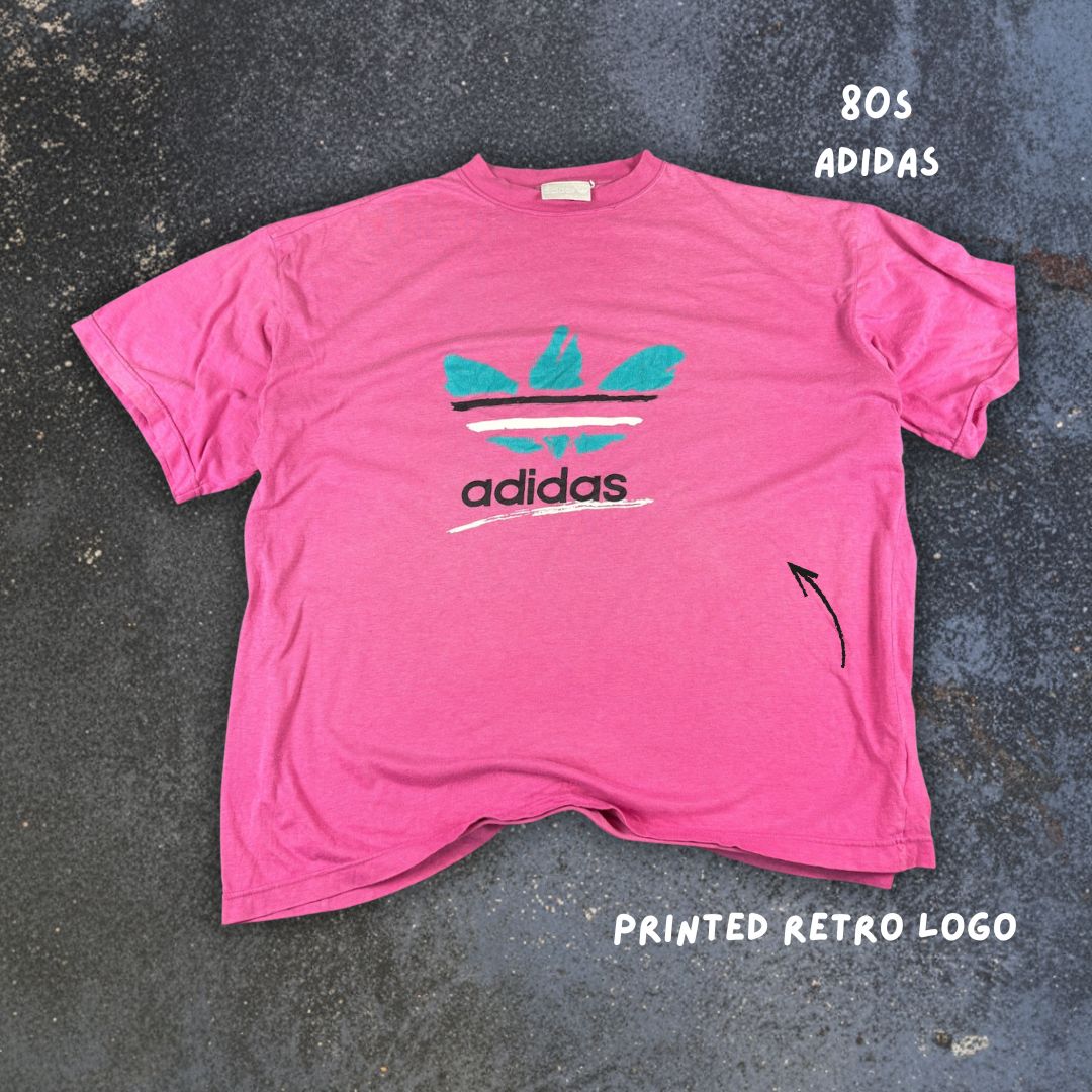Vintage 90s Adidas T-Shirt Size XL Pink Retro Graphic Boxy Fit Unisex