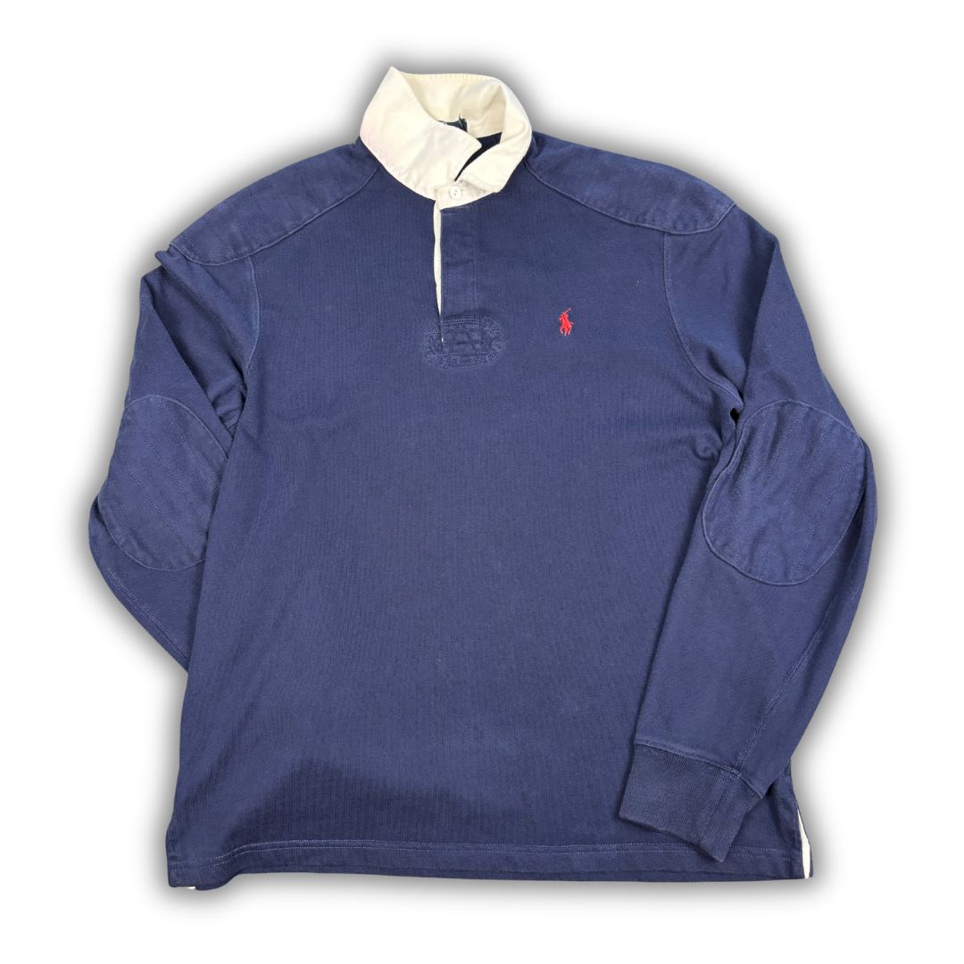 Vintage 90's Ralph Lauren Rugby Polo Men's L Navy Red Pony Collared