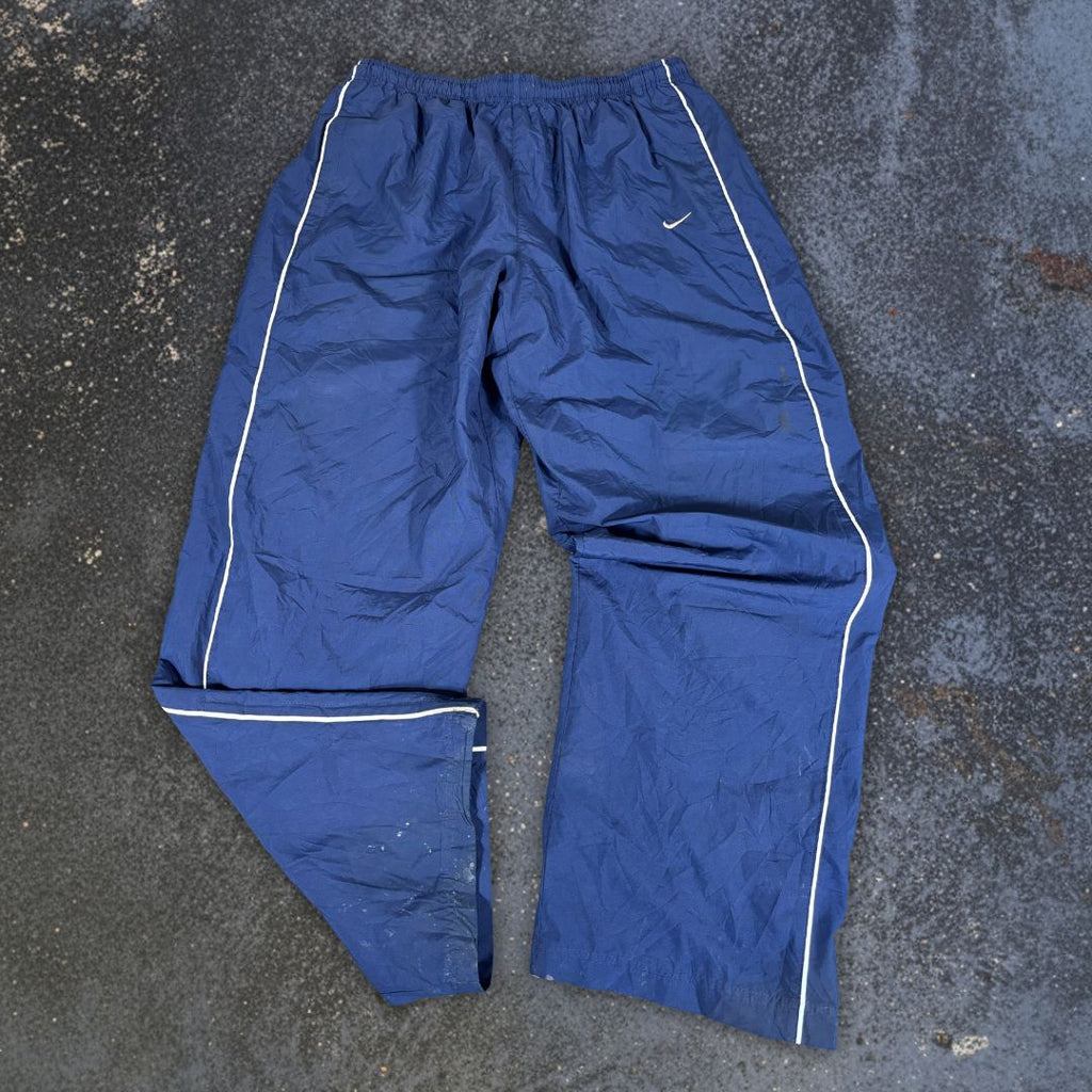 Vintage Y2K Nike Track Pants Size XL Navy Double White Piping Wide Leg Nylon Style