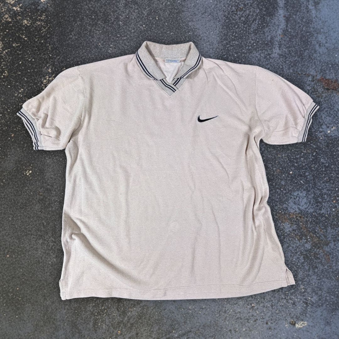 Vintage 80s Nike Polo Shirt Men’s XL Beige Black Swoosh Oregon Tag Collared