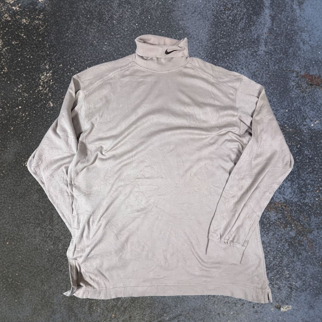 Vintage 90s Nike Long Sleeve T-Shirt Men’s L Brown Skivvy Turtle Roll Neck Swoosh