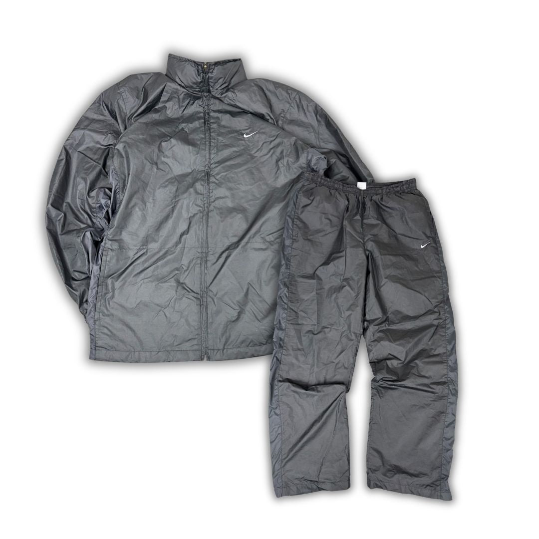 Vintage Y2K Nike Track Suit Set Men's XL Black Grey Swoosh Windbreaker Joggers Wide Leg