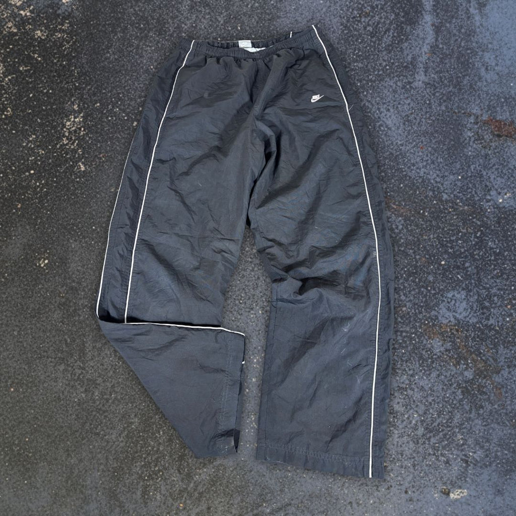 Vintage Y2K Nike Track Pants Men’s L Black Grey Double Piping Hip Logo Wide Leg
