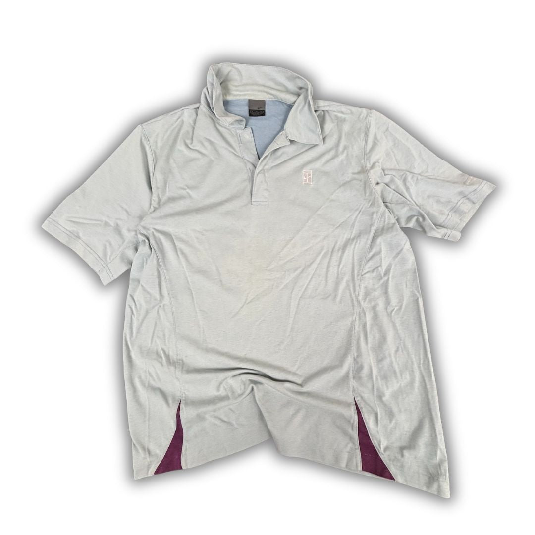 Vintage Y2K Nike Court Polo Men's M Blue Grey Purple Silver Logo Tennis Shirt Collared