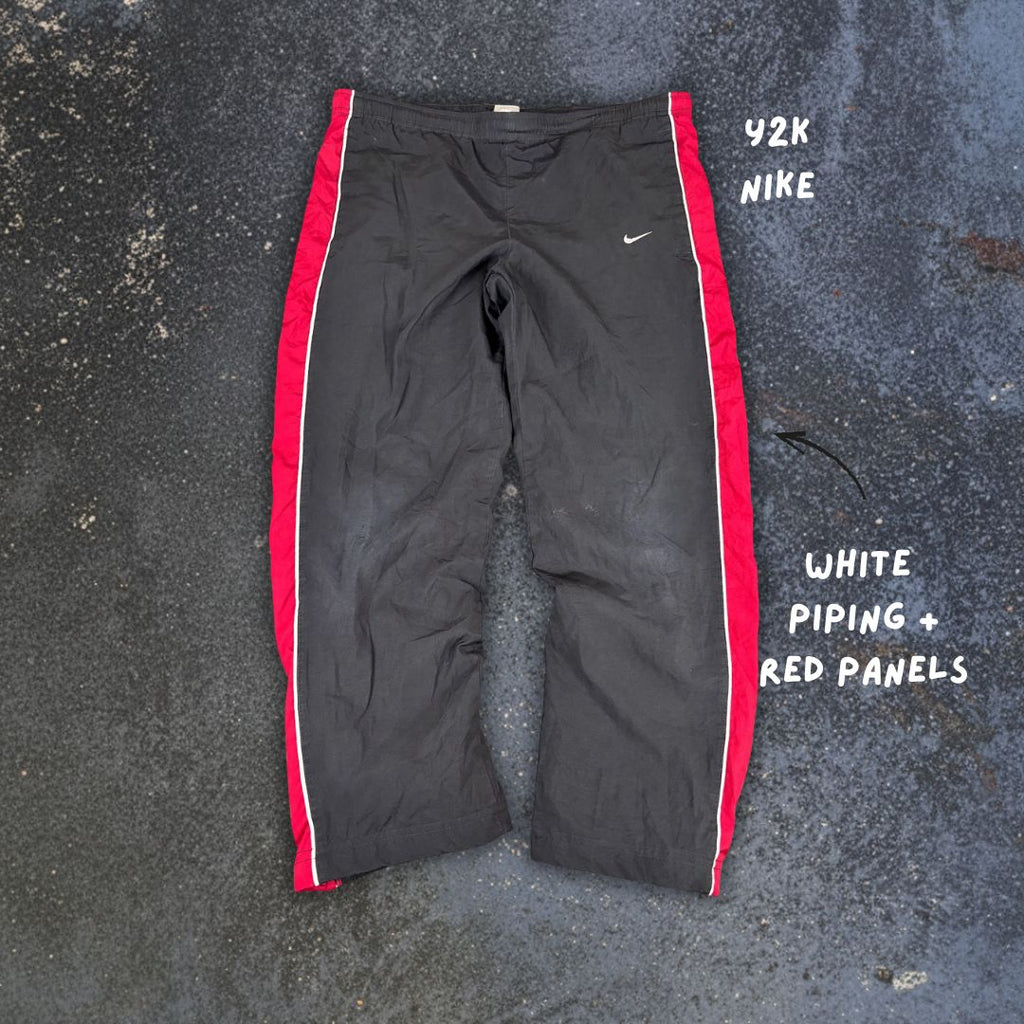 Vintage Y2K Nike Track Pants Size S Black White Piping Red Panel Ankle Zips Wide Leg