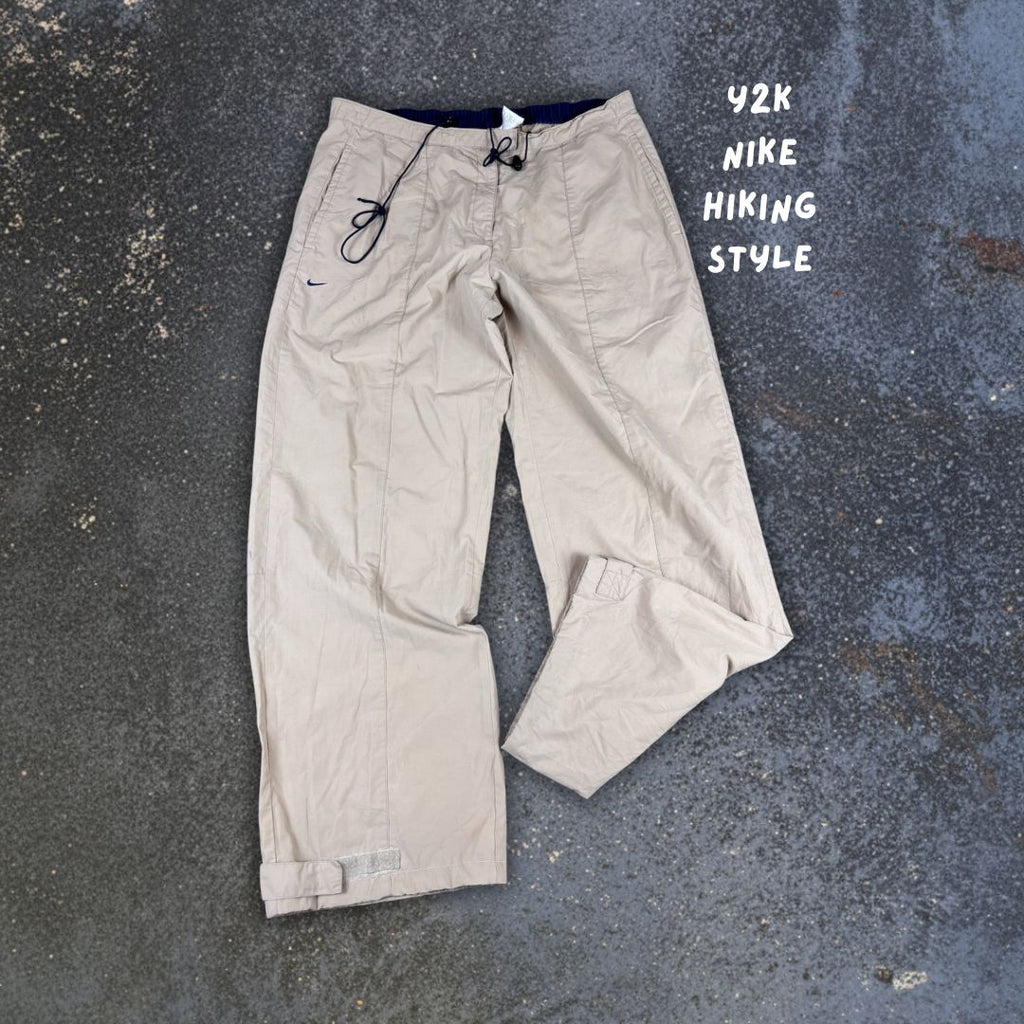 Vintage Y2K Nike Track Pants Women’s L Brown Hiking Style Pleated Wide Leg