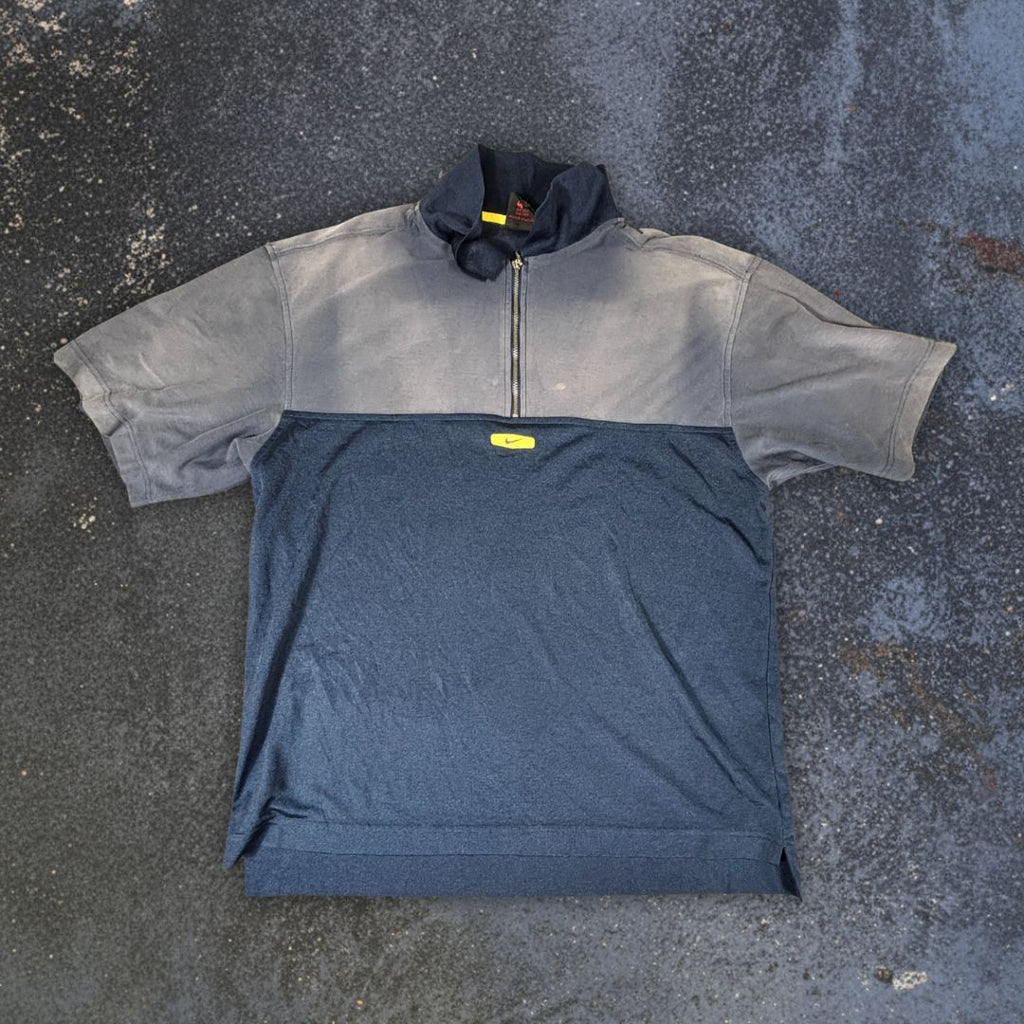 Vintage 90s Nike 1/4 Zip Jersey Men’s L Navy Blue Yellow Hex Badge Swoosh 2 Texture