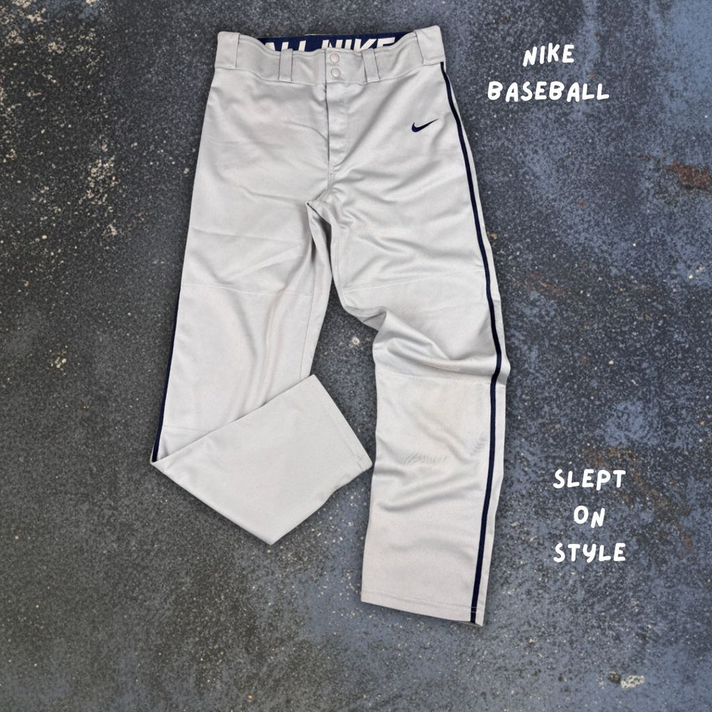 Vintage Y2K/2010s Nike Baseball Track Pants M Grey Navy Side Detail Straight Leg