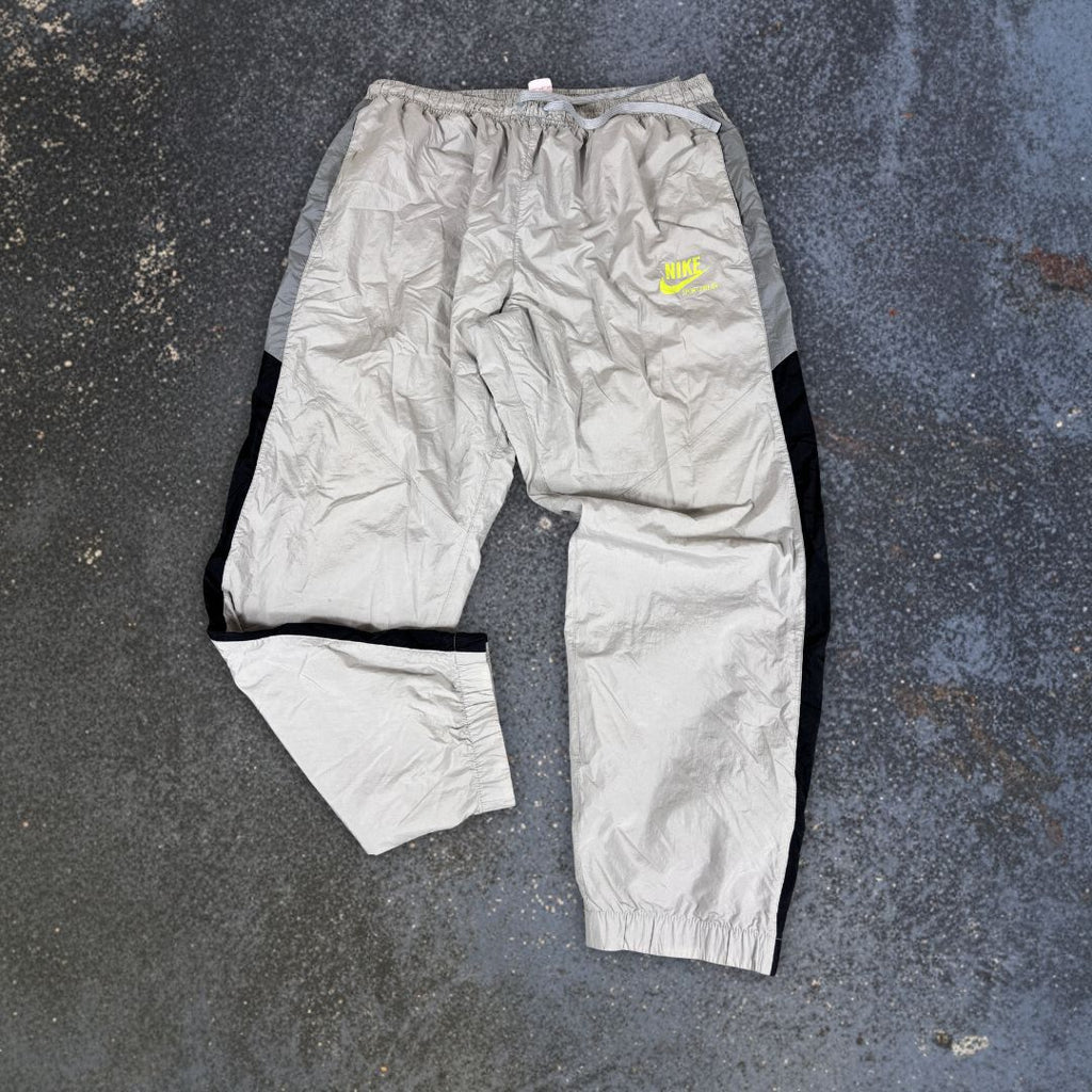 Vintage Y2K Nike Track Pants Size XL Grey Black Detail Fluro Hip Logo Cuffed Ankle