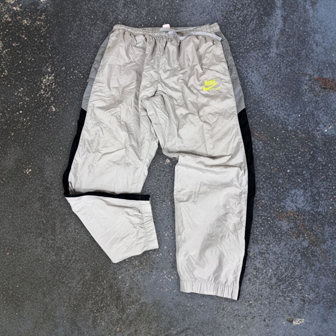 Vintage Y2K Nike Track Pants Size XL Grey Black Detail Fluro Hip Logo Cuffed Ankle