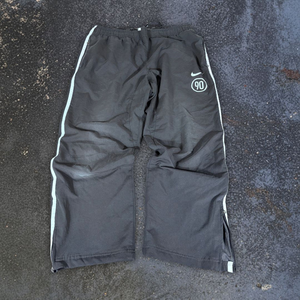 Vintage Y2K Nike T90 Football Track Pants Size L Black White Wide Leg Baggy 7/8 Length