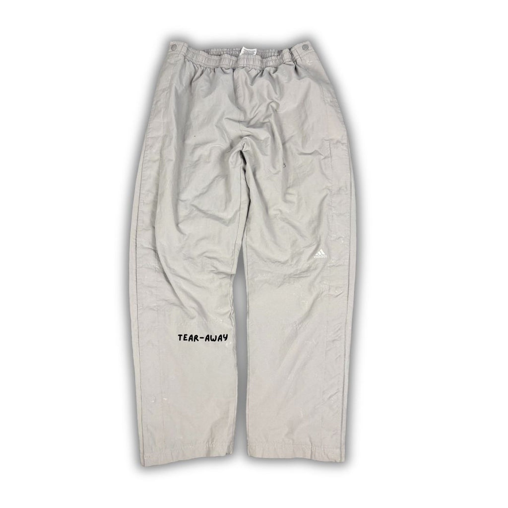 Vintage Y2K Adidas Tear Away Track Pants Men's L grey white logo joggers Button Down Wide Leg