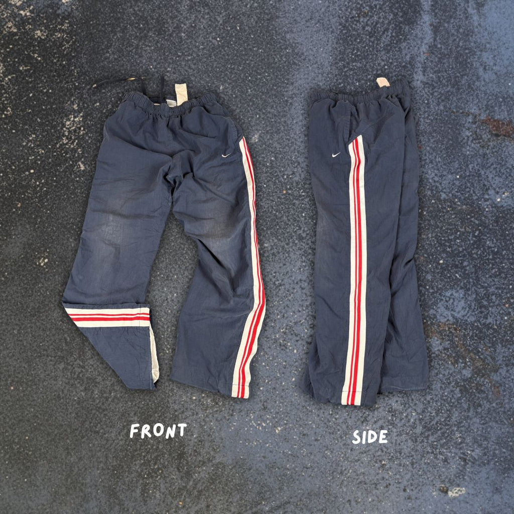 Vintage Y2K Nike Track Pants Size M Navy White Red Panel Ankle Bungee Tabs Straight Leg