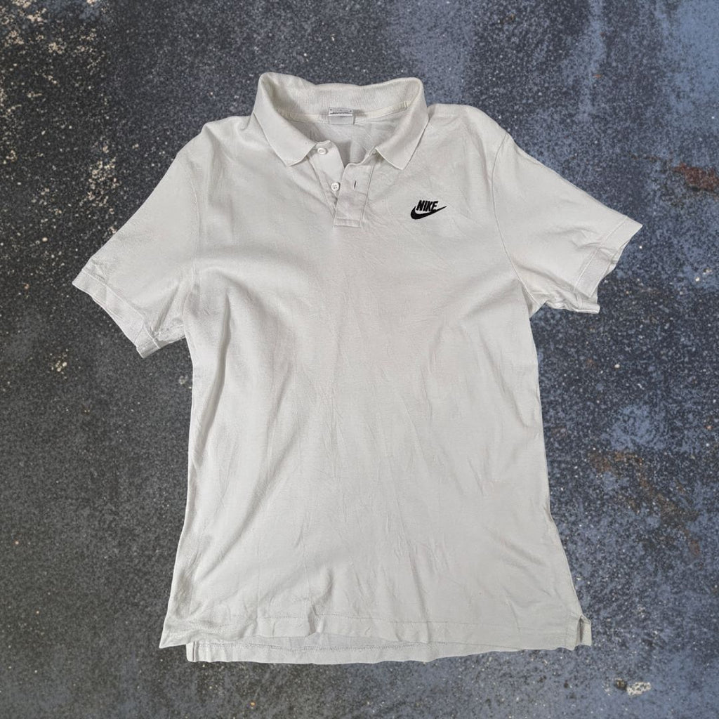 Nike Polo Shirt Men’s M White Black Chest Logo Cotton Collard