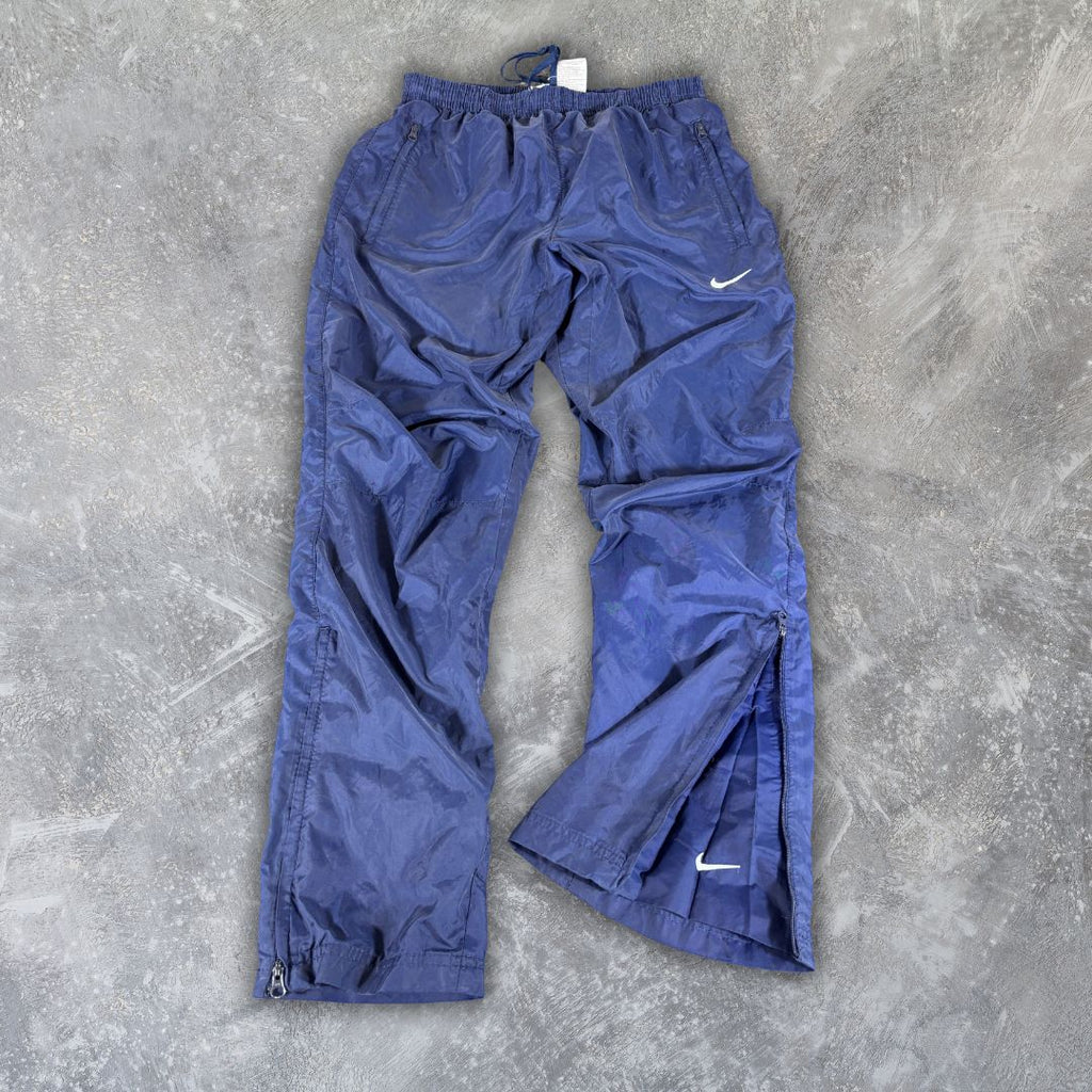 Vintage Y2K Nike Track Pants Size M Navy Blue White Swoosh Double Knee Ankle Zip
