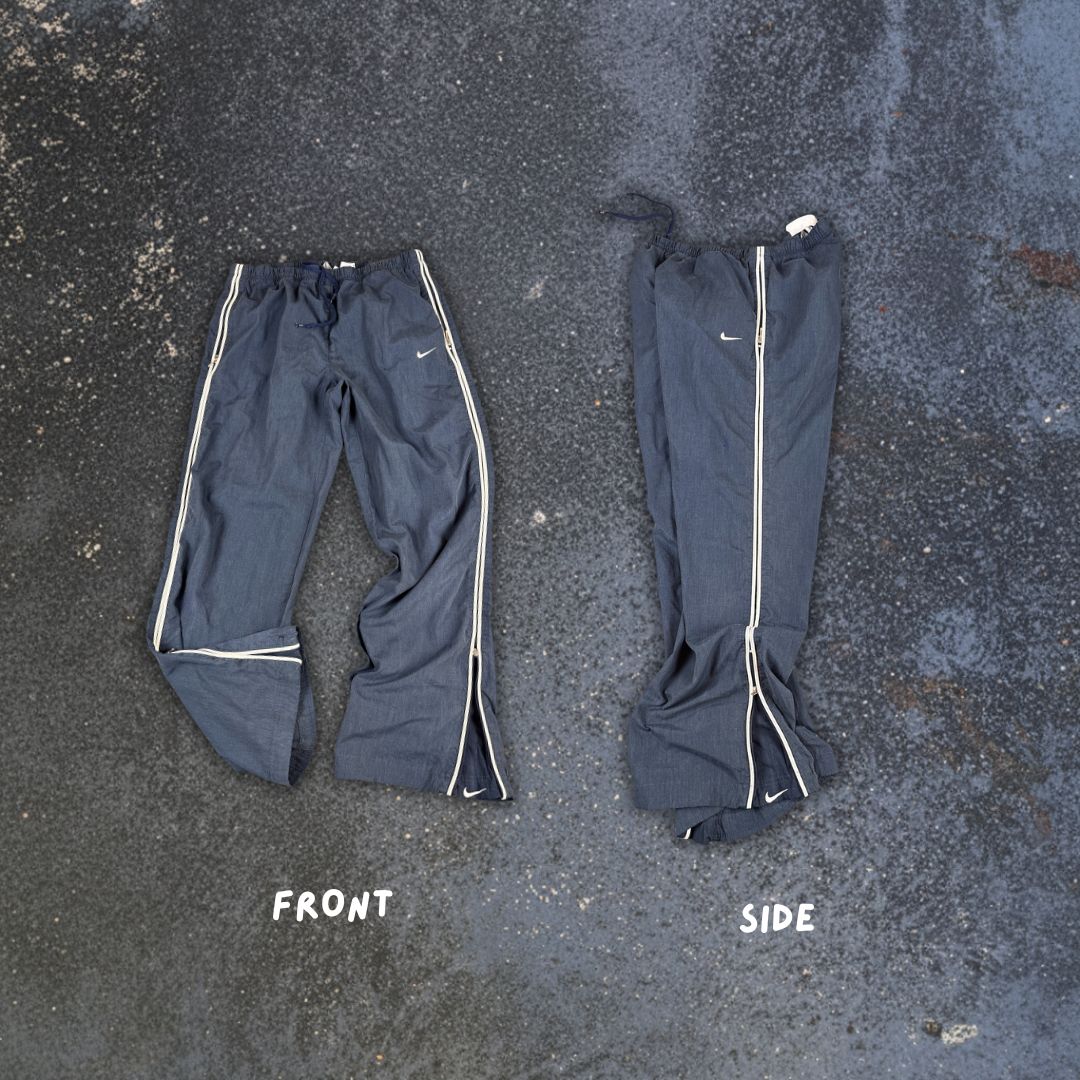 Vintage Y2K Nike Track Pants Men's M Navy White Piping Swoosh Ankle Zip Straight Leg