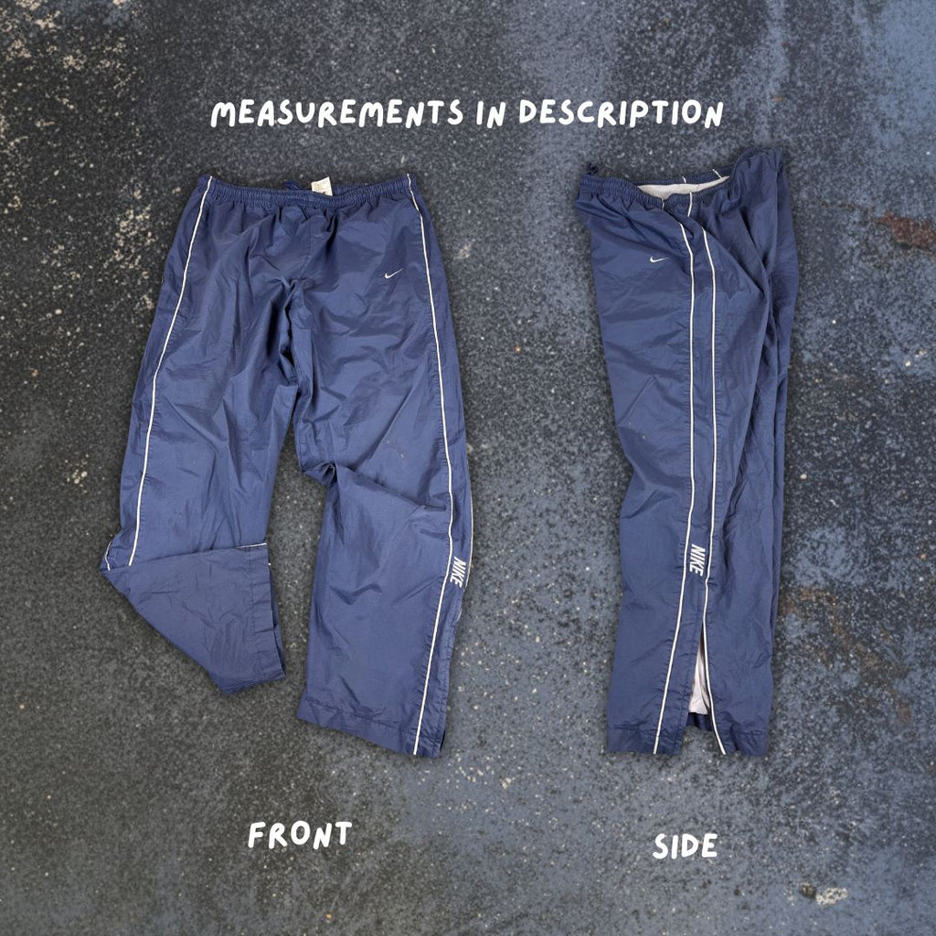 Vintage Y2K Nike Track Pants XL Navy Grey Double Piping Spell Out Ankle Zips Baggy Fit