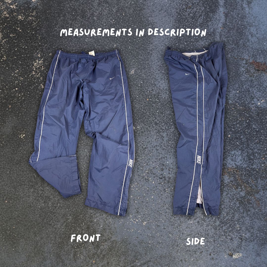 Vintage Y2K Nike Track Pants XL Navy Grey Double Piping Spell Out Ankle Zips Baggy Fit