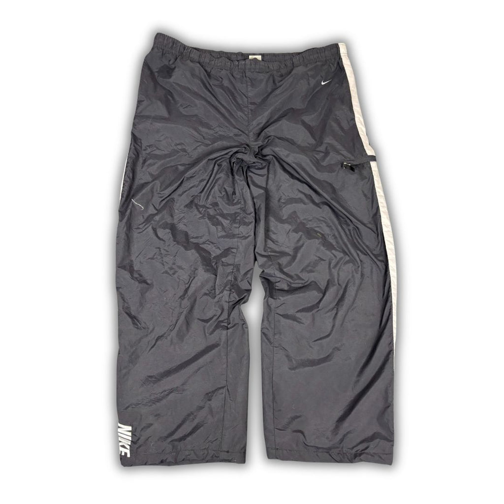 Vintage Y2K Nike Cargo Track Pants Men's XL Black Grey Panel Swoosh Spell Out Joggers Wide Leg