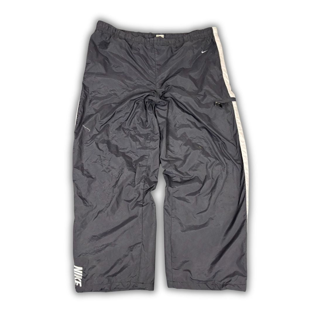 Vintage Y2K Nike Cargo Track Pants Men's XL Black Grey Panel Swoosh Spell Out Joggers Wide Leg