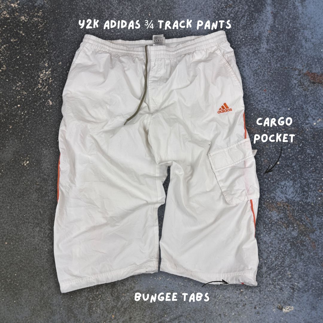Vintage Y2k Adidas 3/4 Track Pants Men’s L White Orange Cargo Pocket Windbreakers