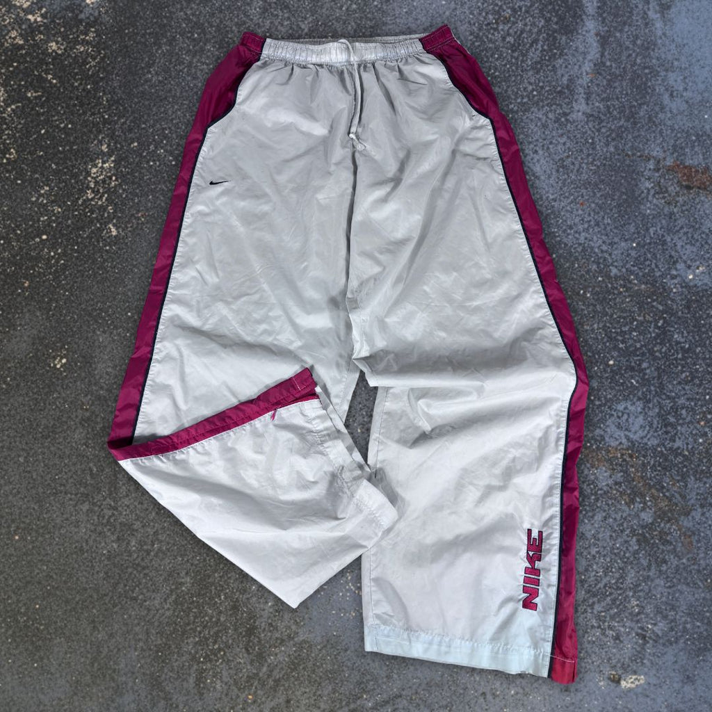 Vintage Y2K Nike Track Pants Size XL Grey Red Spell Out Wide Leg Baggy Lightweight
