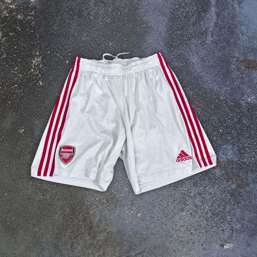 2019-20 Adidas Arsenal Shorts Size L White Red 3-Stripe Football Badge Logo
