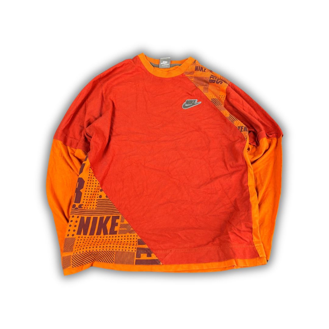 Vintage Y2K Nike T-shirt Women's M Orange Two Tone Spell Out Long Sleeve Top Crew Neck