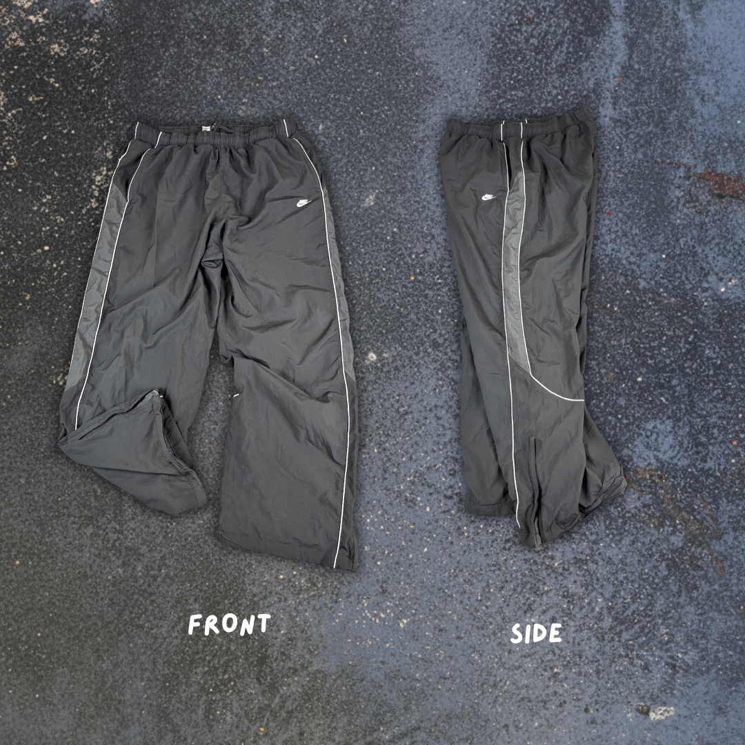 Vintage Y2K Nike Track Pants Mens XL Black White Piping Grey Panels Wide Leg