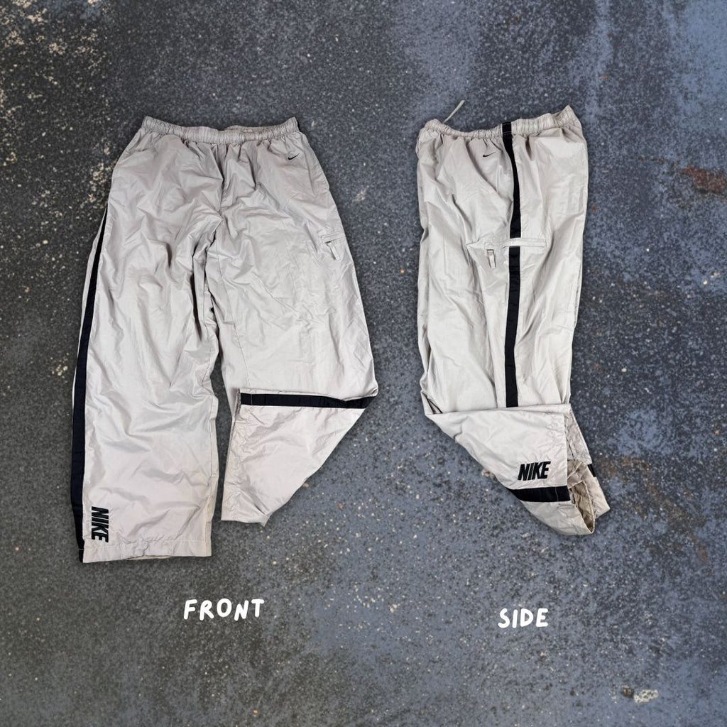 Vintage Y2K Nike Cargo Track Pants XXL Grey Black Spell Out Swoosh Super Baggy Fit