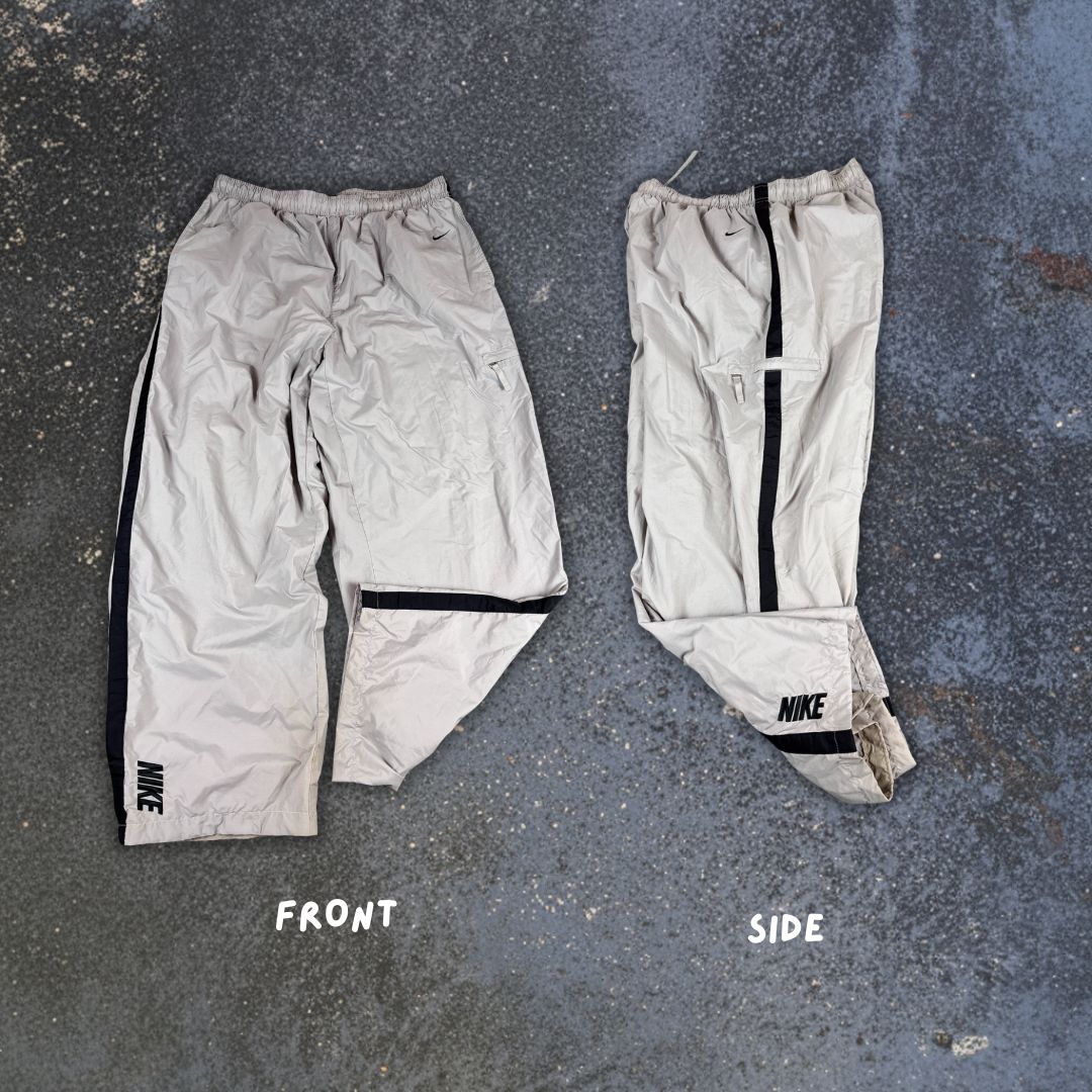 Vintage Y2K Nike Cargo Track Pants XXL Grey Black Spell Out Swoosh Super Baggy Fit