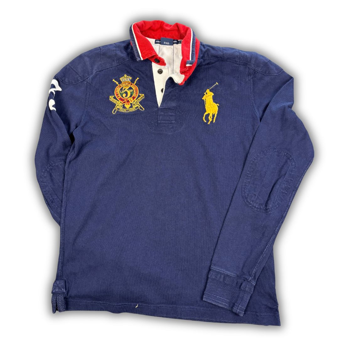 Vintage 90's Ralph Lauren Rugby Polo Women's S Navy Big Pony Badge Logo Embroidered Collared